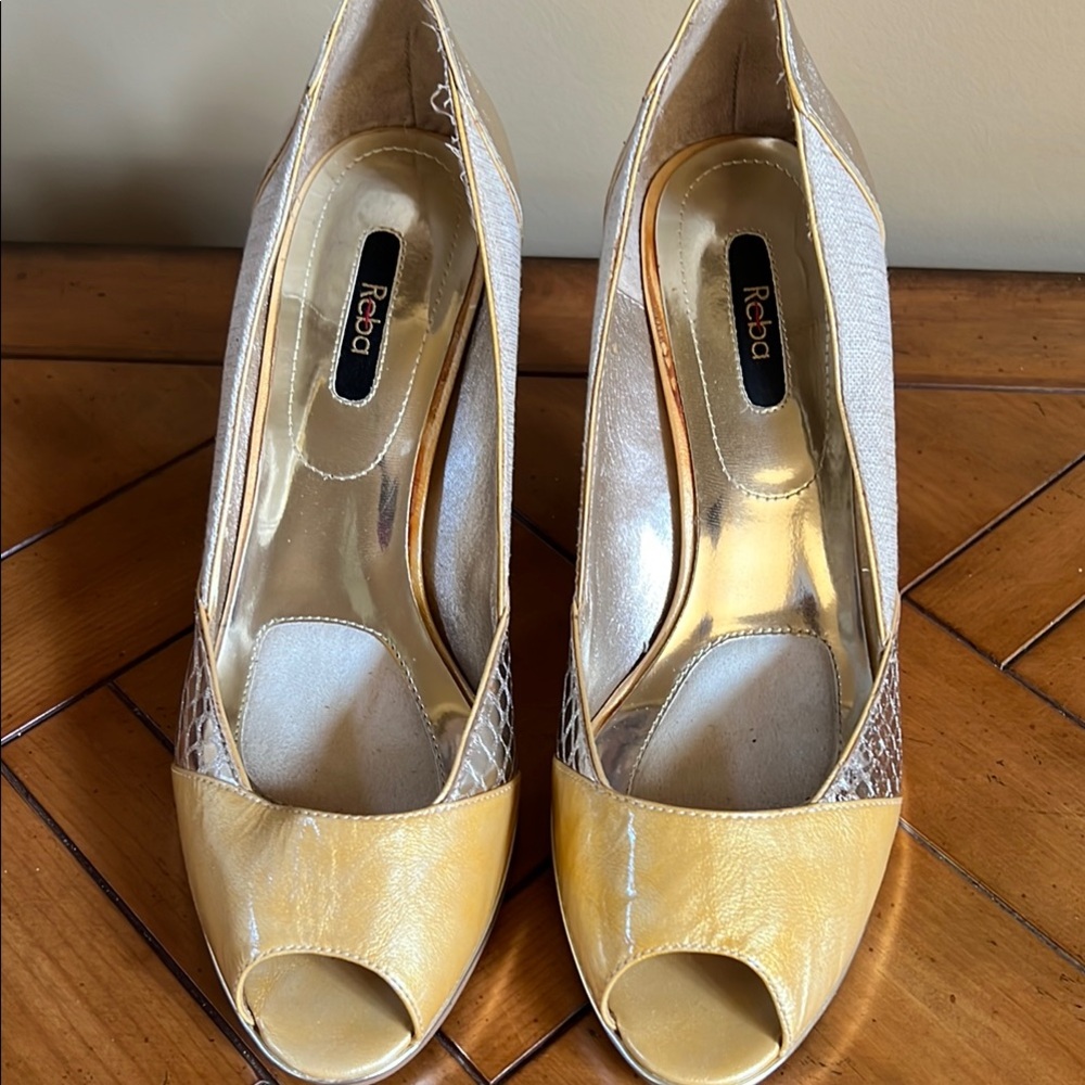 Reba Yellow Gold High Heel Peep Toe Shoes